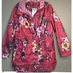Joules Raincoat Upcycled Plastic Golightly Red Pink Berry Floral Size 4‎ NWT